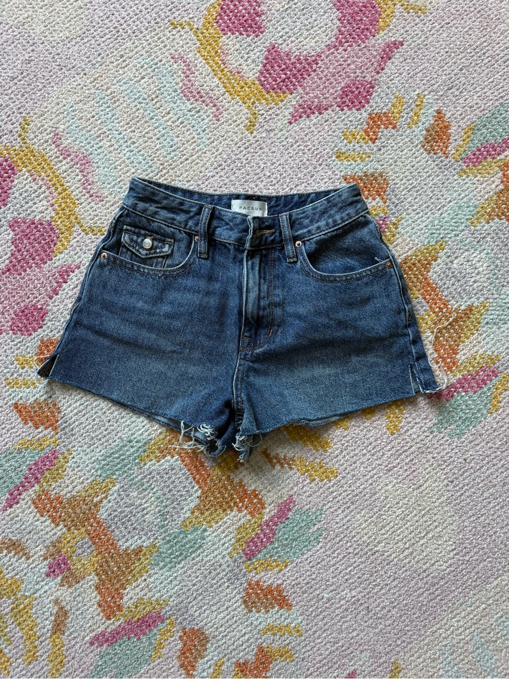 PacSun Dark Blue High-Rise Distressed Denim Shorts